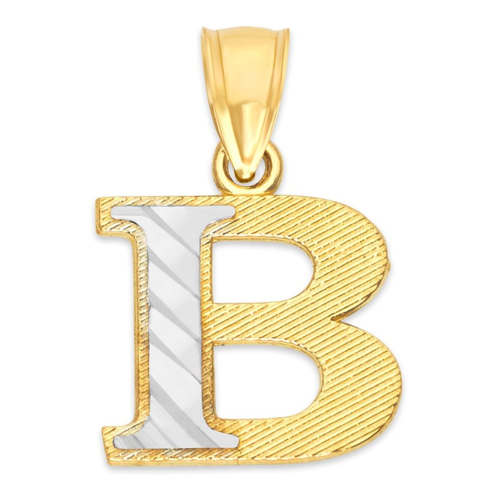 14k Real Solid Gold B Initial Pendant Name Jewelry